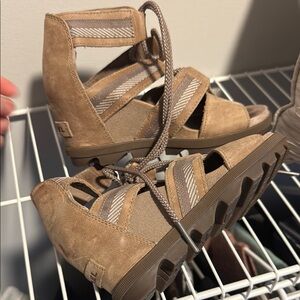 Sorel Tan Strappy Wedge Sandals